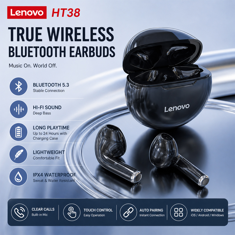Tws Earbuds Bluetooth 5.3 - Nieuwe Lenovo HT38 Draadloze Hoofdtelefoon TWS