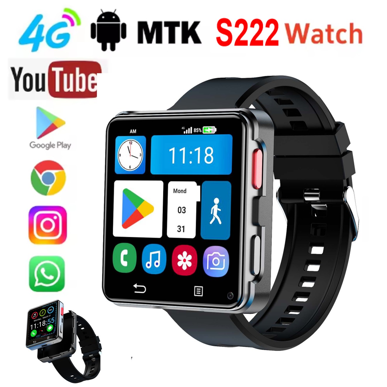Smartwatches - S222 Smartwatch 4G SIM-kaart 4GB RAM