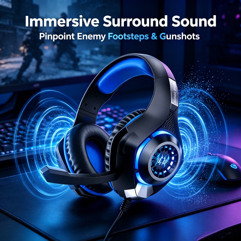 Gaming Headset With Mic Rgb - LED-gaminghoofdtelefoon met microfoon RGB-over-ear-headset Stereo Surround